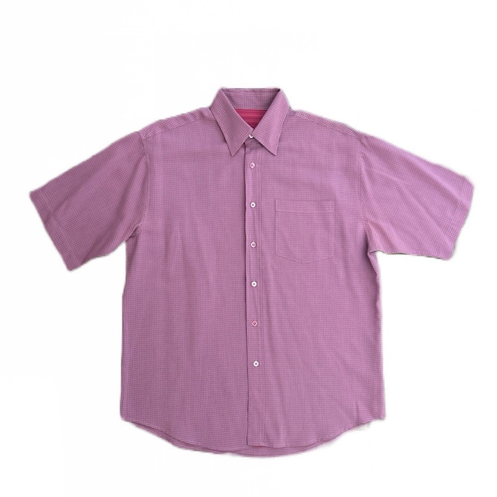 Bugatchi Uomo Men's Short Sleeve Purple Button Up Shirt Front Pocket Size M